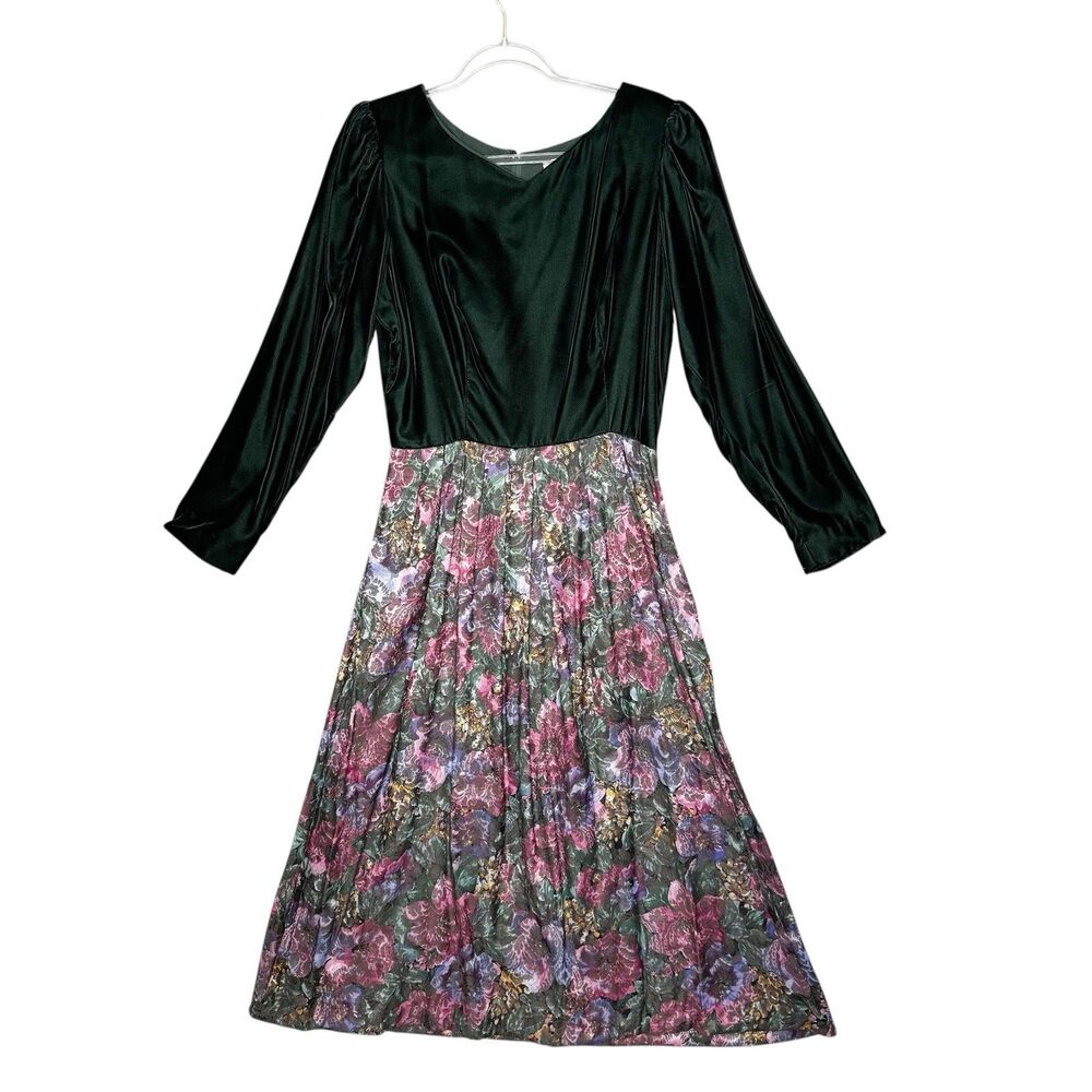 Vintage Lanz‎ Originals Velvet Floral Tapestry Special Occasion Midi Dress SZ 14